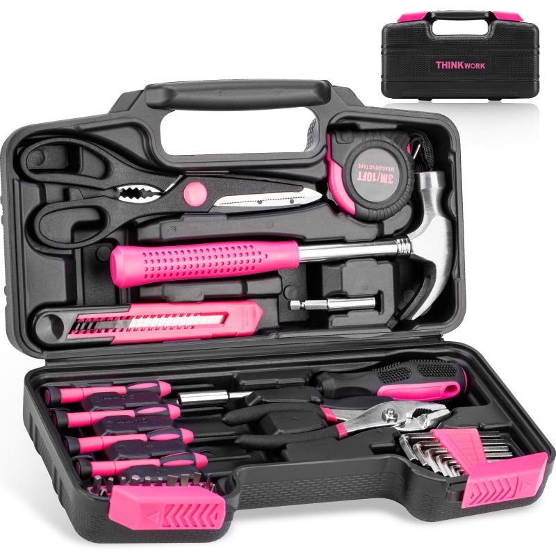 THINKWORK Pink Tool Set - 40 Piece General Household Hand Tool Kit with Storage Toolbox  Small Basic Tool Set Perfect for DIY  Home  Office  Garage and College Dormitory Use - Christmas Gift for Women - Image 1